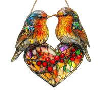 Heart Robin Suncatchers for Windows, Stained Glass Sun Catcher for Windows, Acrylic Birds Garden Ornaments Outdoor, Window Hanging Decor for Home, Garden & Balcony, Robin Gifts for Lovers & Couples