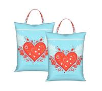 Heart Romantic 2Pcs Travel Laundry Bag with Handle, Portable Dirty Washing Bag for Camping Gym Holidays Colorful Water-Repellent Laundry Tote for Suitcase Luggage