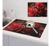 Heart Rose Dish Drying Mat for Kitchen Counter, Absorbent Microfiber Drainer Mats, Non-slip Kitchen Draining Mat for Coffee Machine Dish Rack Pad 24"x18" Dish Drainer Pad