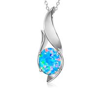 Heart’s Art Australia, Sterling Silver necklace ladies gifts for her, Opal Pendant necklace Flame 8x6mm Created Opal Necklace jewellery for women gift Birthday (Fire Turquoise)