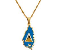Heart Saint Lucia Map And Flag Necklace For Women Girl Gold Color Jewelry St. Lucia Pendant Chains Jewellery(Gold Color,45cm Thin Chain)