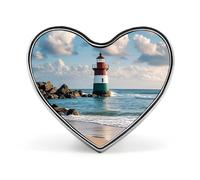 Heart Sea Lighthouse Sandbeach Brooch Classic Mini Pin 1 Inch Aluminum Alloy Lapel Pin Personalized Button Badge for Backpack Hat Suit Jacket Clothing Decoration