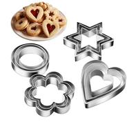 Heart Set, Heart Cutter, 12 x Small Cookie Cutter Stamps, Baking Accessories, 4 Shapes Baking Mould, Biscuits Fondant Mould, Kitchen Tool for Cake Decoration