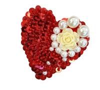 Heart Sewing Patches Elegant Heart Red Sequined Crystal Embellishments for Decoration Sequins Appliques Sew On Dress Bag Decoration Patches