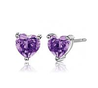 Heart Shape 6mm 1.57Ct Natural Amethyst Gemstone Stud Earrings Jewelry for Women