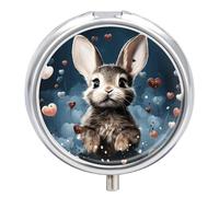 Heart Shape and Bunny Pill Box 3 Compartment Small, Personalized Pill Organizer with Mirror, Portable Pill Case for Pocket Or Purse, Round Pill Containe Travel Gifts, Pill Holder
