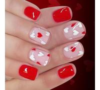 Heart Shape Artificial Nails 24pcs Glossy Square Tips for Valentines’s Day Parties and Dates ABS Artificial Nail