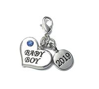 Heart Shape Baby Boy 2019 Clip on Charm with Blue Gift Bag and Gift Card