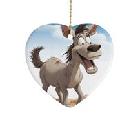 Heart Shape Ceramic Ornament, 3 Inch Cartoon Donkey Christmas Ornament, Xmas Tree Hanging Decorations for Christmas, New Year, Home Decor, Gift