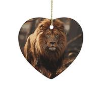 Heart Shape Ceramic Ornament, 3 Inch Lion Image Christmas Ornament, Xmas Tree Hanging Decorations for Christmas, New Year, Home Decor, Gift