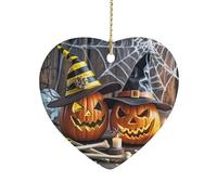 Heart Shape Ceramic Ornament, 3 Inch Smiling Strange Pumpkin Christmas Ornament, Xmas Tree Hanging Decorations for Christmas, New Year, Home Decor, Gift