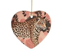 Heart Shape Ceramic Ornament, 3 Inch Striped Leopard Christmas Ornament, Xmas Tree Hanging Decorations for Christmas, New Year, Home Decor, Gift
