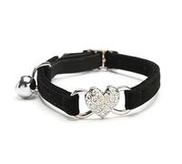 Heart Shape Charm And Bell Cat Collar Collar Safety Elastic Cat Dog Collar Adjustable Soft Velvet Material Pet Collar Chihuahua Pug French Bulldog Collar,black,28cm
