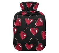 Heart Shape Cherry Red Valentines hot Bottle Water Bag with Soft Cover, 1L hot compresses for The Body for Neck Shoulder Warmer,Neck Shoulder Warmer,Bolsa para cólicos menstruales