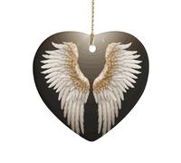 Heart Shape Christmas Ornaments 3 Inch Angel Wing Ceramic Porcelain Tree Decorations Pendant Double-Sided Hanging Ornament for Xmas Tree Home Holiday Wedding Decor