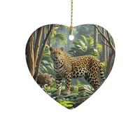 Heart Shape Christmas Ornaments 3 Inch Animal Leopard Print Jungle Ceramic Porcelain Tree Decorations Pendant Double-Sided Hanging Ornament for Xmas Tree Home Holiday Wedding Decor