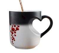 Heart Shape Color Changing Ceramic Mug - Heat Reactive Tase With Heart Shaped Handle | Magic Coffee Glasses, Surprise Pattern Revealing Mug, Romantic Gift