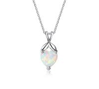 Heart Shape Created White Opal Necklace 925 Sterling Silver Pendant Jewelry Romantic Gift Ideas For Wife