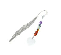 Heart Shape Crystal Bookmark Stone Beads Vintage Metal Feather with Crystals Book Marks Pendant Ornament(White)