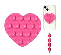 Heart Shape Double Sided Phone Suction Holder, Multi-Purpose Silicone Suction Cup Phone Mount Sweet Phone Case Sticky Phone Grip for Mobile Devices Mirror Glass (Pink)