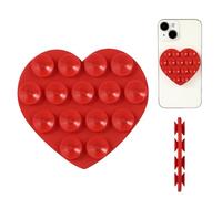 Heart Shape Double Sided Phone Suction Holder, Multi-Purpose Silicone Suction Cup Phone Mount Sweet Phone Case Sticky Phone Grip for Mobile Devices Mirror Glass (Red)