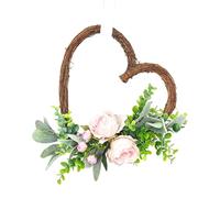 Heart Shape Flower Wreath, 13.8 Inch Heart Shape Rattan Wreath, Vine Wreath with Flowers and Eucalyptu, Wreaths for Front Door, Valentine's Day, Wedding Party Decoration