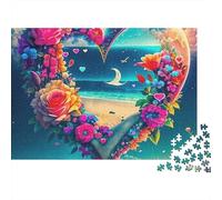 Heart Shape Flowers Jigsaw Puzzle for Adults 1000 Piece Jigsaw Puzzle Dream Beach Relaxing Focus Home Decor Gift 52x38cm/1000pcs