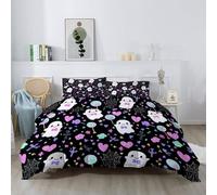 Heart Shape Ghost Candy Spider Web Duvet 200 x 200 cm, Lightweight Double Reversible Coverless Duvet 4.5 Tog for All Season, Cartoon Theme Black Machine Washable Comforter Set with 2 Pillowcases