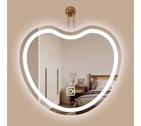 Heart Shape LED Bathroom Mirror, Frameless Wall-Mounted Vanity Mirror with HD Glass, 3 Color Dimmable LED Lighting, Smart Single Touch Control for Bathroom and Vanity Setup, 40x45cm/15.7x17.