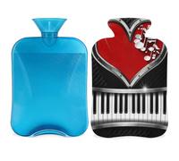 Heart Shape Music Notes Hot Water Bottle with Fluffy Cover, 2L Large Capacity Hot Water Bottles for Kids Men Women, Music Piano Keys Warm Water Bottle for Cosy Nights, Pain Relief, Back