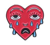 Heart Shape Ocean Wave Tears Enamel Pin with Skeleton Joints and Death Smiles for Lapels, Normal, Non-precious metal