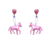 Heart Shape Paper Clip Horse Earrings Long Resin Dangle Punk Style Long Dangle Earrings for Young Women, フリーサイズ