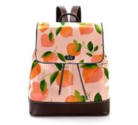 Heart Shape Peach with Green Leaves on Pink Background Women Backpack, Small Travel Flap Rucksack Handbag Causal Daypack for Ladies Girls