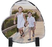 Heart-shape Personalised Rock Slate Photo Frame Add Your Photo Text Image Wedding Decor Photo Frame Slate with Stand Desktop Decor Retro DIY Plaque Pet Picture Frame for Wedding Birthday Xmas Gift