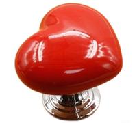 Heart Shape Pottery Cabinet Drawer Knob Elegant Ceramic Handle with Colored Glaze Zinc Alloy Backplate Single-Hole Mount Multiple Colors Red Pink Yellow White Two Size Options(red-S)