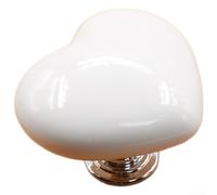 Heart Shape Pottery Cabinet Drawer Knob Elegant Ceramic Handle with Colored Glaze Zinc Alloy Backplate Single-Hole Mount Multiple Colors Red Pink Yellow White Two Size Options(white-L)