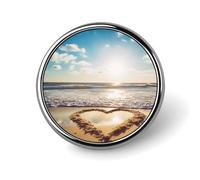 Heart Shape Romantic Beach Badges Circle with Button Design, Personalized Picture Pin Brooches, Round Badge Holders for Decorate Hat Shirt Clothing Bag Accessories