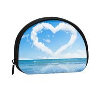 Heart Shape Romantic Beach Mini Zipper Coin Purse, Small Travel Organizer with All-Over Print, Durable Polyester Fabric, Compact Pouch for Coins,Keys