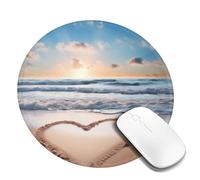 Heart Shape Romantic Beach Mouse Pad Waterproof Gaming Mousepad with Non-Slip Rubber Base Round Computer Mouse Mat for Office Latop Mousepads Washable Cloth Desk Pad 8 x 8 in
