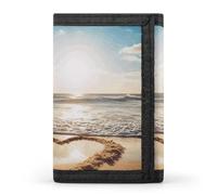 Heart Shape Romantic Beach Wallet,Credit Card Holder,Three-fold Wallet for Passport Covers, Purse Passport Bag for Men Women