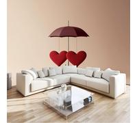 Heart Shape Umbrella Dream Romance Minimalism Photo Mural - 300 x 210 cm Non-Woven Premium Fleece Wall Mural - High Definition Art Print Teen Bedroom Game Room Decoration Photo Wallpaper