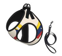 Heart Shape Usa Venezuela Print Small Dog Harness And Leash Set, Adjustable Soft Vest With 360° Reflective Straps For Cats Puppy