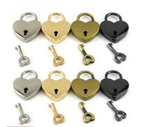 Heart Shape Vintage Metal Mini Padlock Bag Suitcase Luggage Box Key Lock with Key 2Pcs(Black Small)