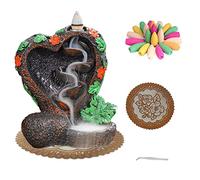 Heart Shape Waterfall Incense Burner,Fountain Smoke Incense Holder with Backflow Incense Cones, Tweezers, Mat，Resin Aromatherapy Meditationvaiuk