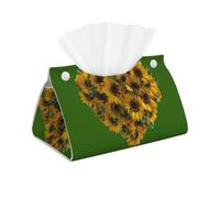 Heart Shape with Blooming Sunflowers On Green Tissue Box Cover | Rectangle Pu Leather Tissue Box Holder For Car Bathroom Bedroom Desk Tabletop Decor