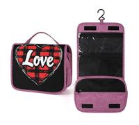 Heart Shape with The Word Love Travel Toiletry Bag for Women,Hanging Makeup Organizer with Hook for Shampoo