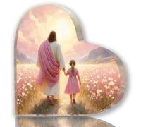 Heart Shaped Acrylic Jesus and Child Plaque - Christian Gifts for Women, 3.9x3.9 Inch Pink Gold Religious Wall Decor for Home, Office & Christmas