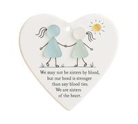 Heart Shaped Acrylic Pendant with Two Girls Holding Hands, 3.15 Inch/8cm Flat Ornament for Love & Blessings on Birthdays, Anniversaries, Christmas (Heart-02)
