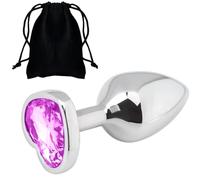 Heart Shaped Anal Trainer Anal Butt Plug Training Kit 7cm/2.76in Erotic Sex Toy Fetish Metal Anal Plug with Crystal Plug Black Velvet Pouch Adult Toys Safety Toy for Women Men Beginner