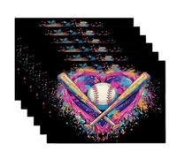 Heart-Shaped Baseball Bat Placemats Washable Set Of 4, 30 X 45 Cm Fabric Table Placemats, Sp Tter Dynamic Cotton Linen Heat Resistant Place Mats For Table, Kitchen, Dinning (B Ck Colorful)